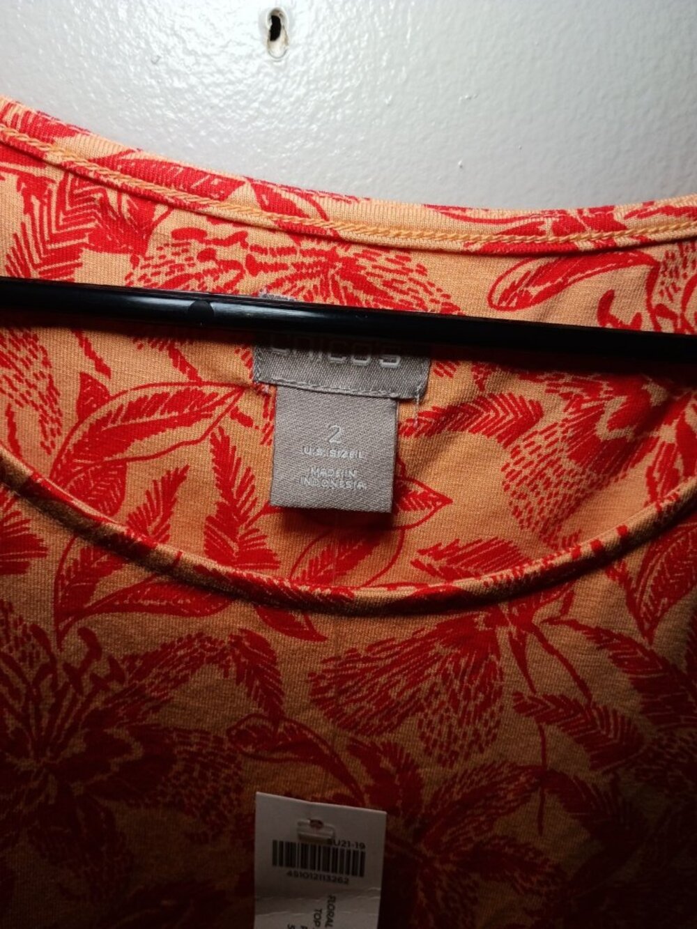 New Chicos 2 Large Persimmon Floral Soft Cold Shoulder Short Sleeve Blouse Top - Picture 4 of 5